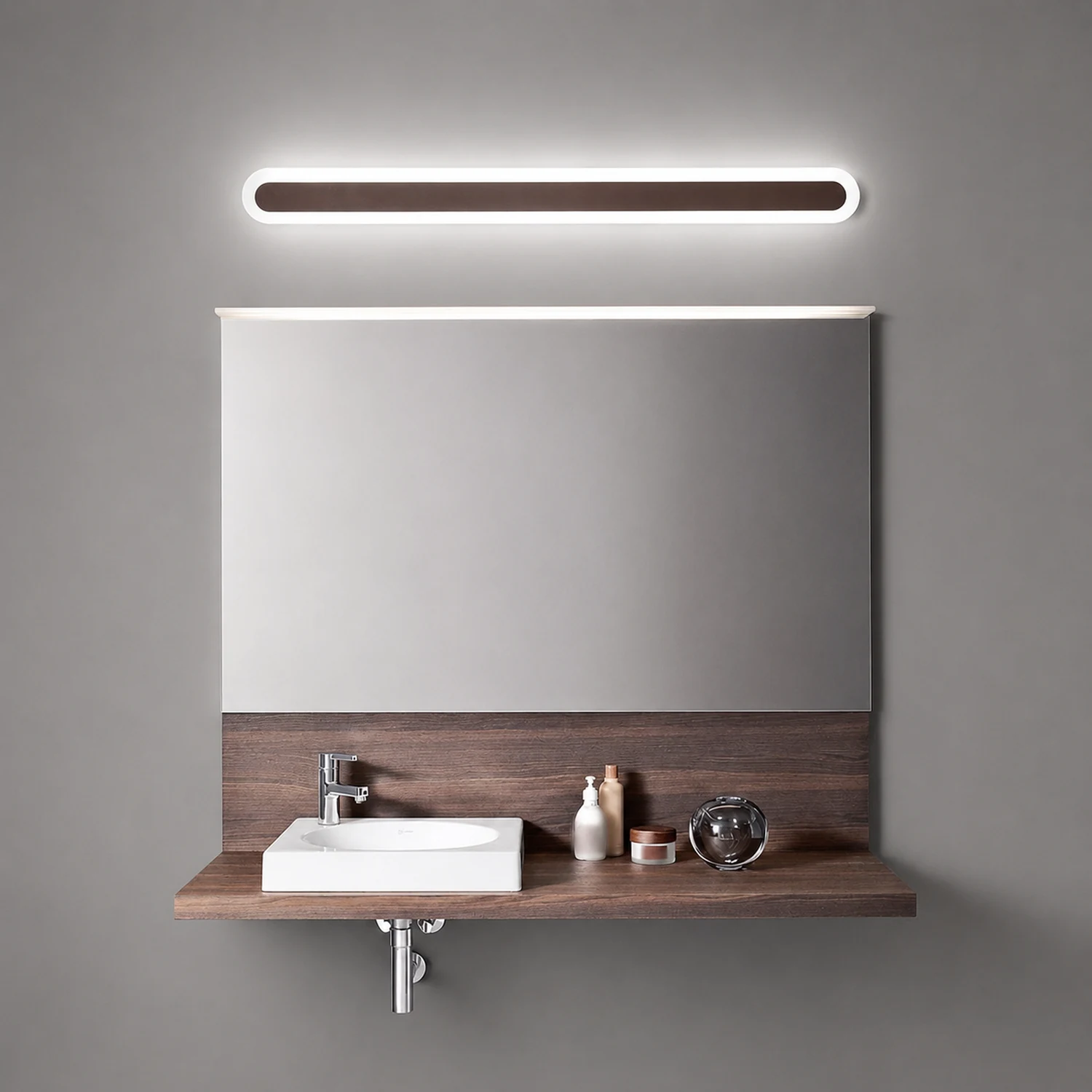 Edge Modern Linear Vanity Wall Lamp, White/Brown, Bathroom - Lumpaz