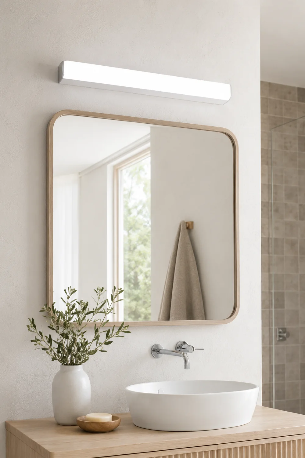 Leigh Modern Rectangular Acrylic Mirror Front Vanity Wall Lamp, White - Lumpaz