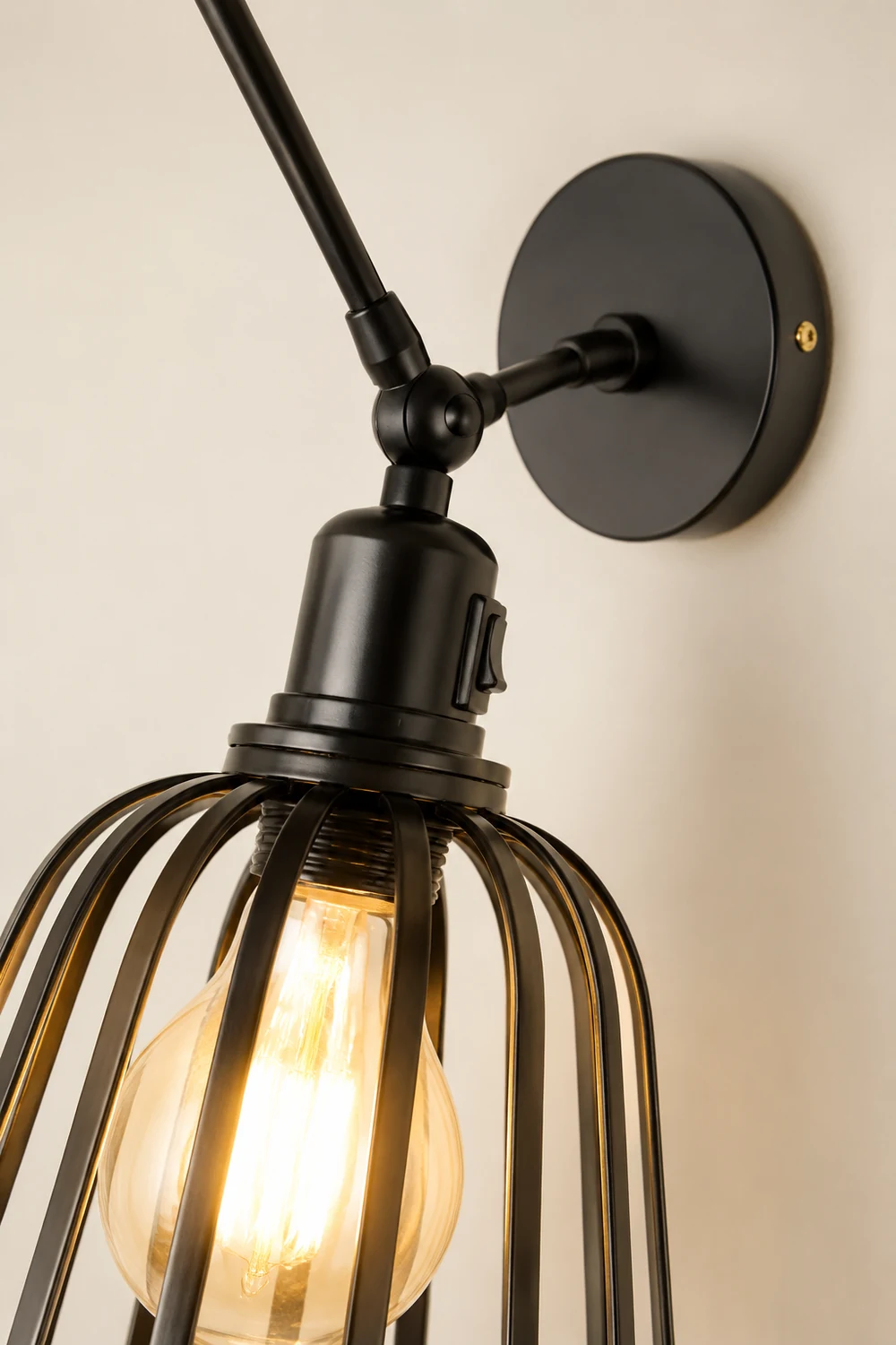 Alessio Vintage Cage Adjustable Wall Lamp, Metal, Black, Living Room - Lumpaz