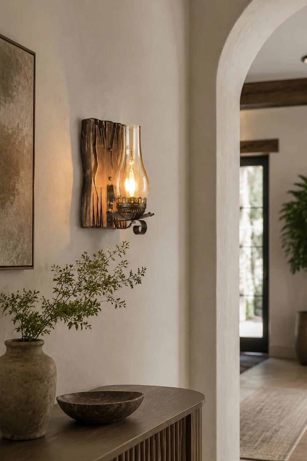 Austin Wall Lamp Vintage Candle Wooden Glass, Bedroom - Lumpaz