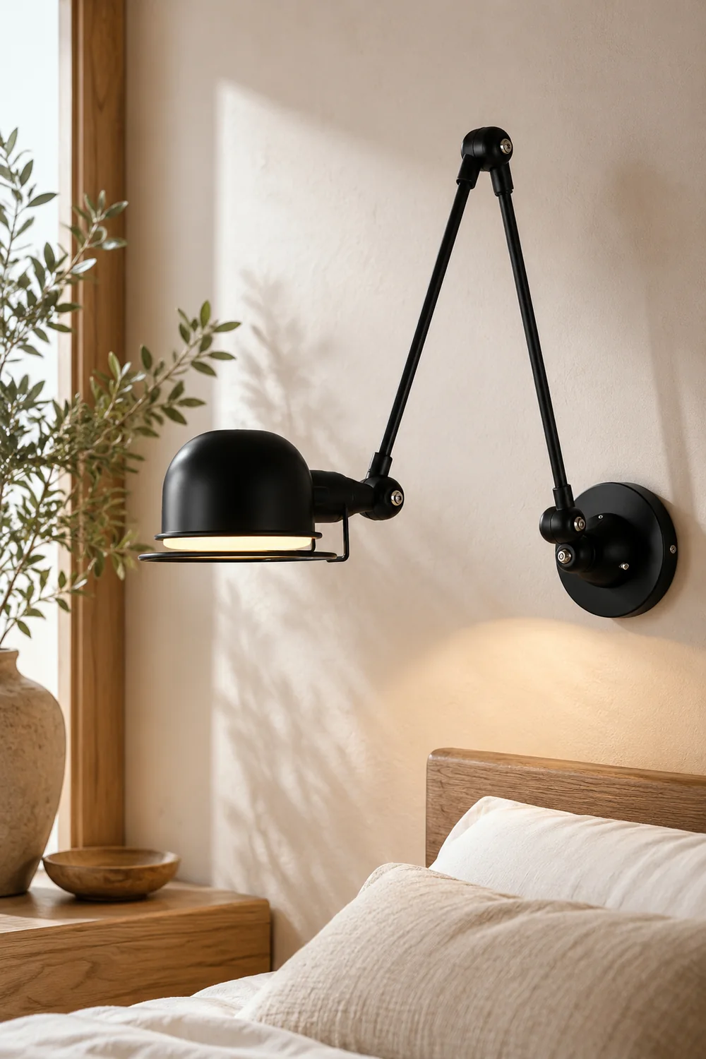 Brady Wall Lamp Dome Modern, Metal Arm Adjustable, Black/White, Bedroom - Lumpaz