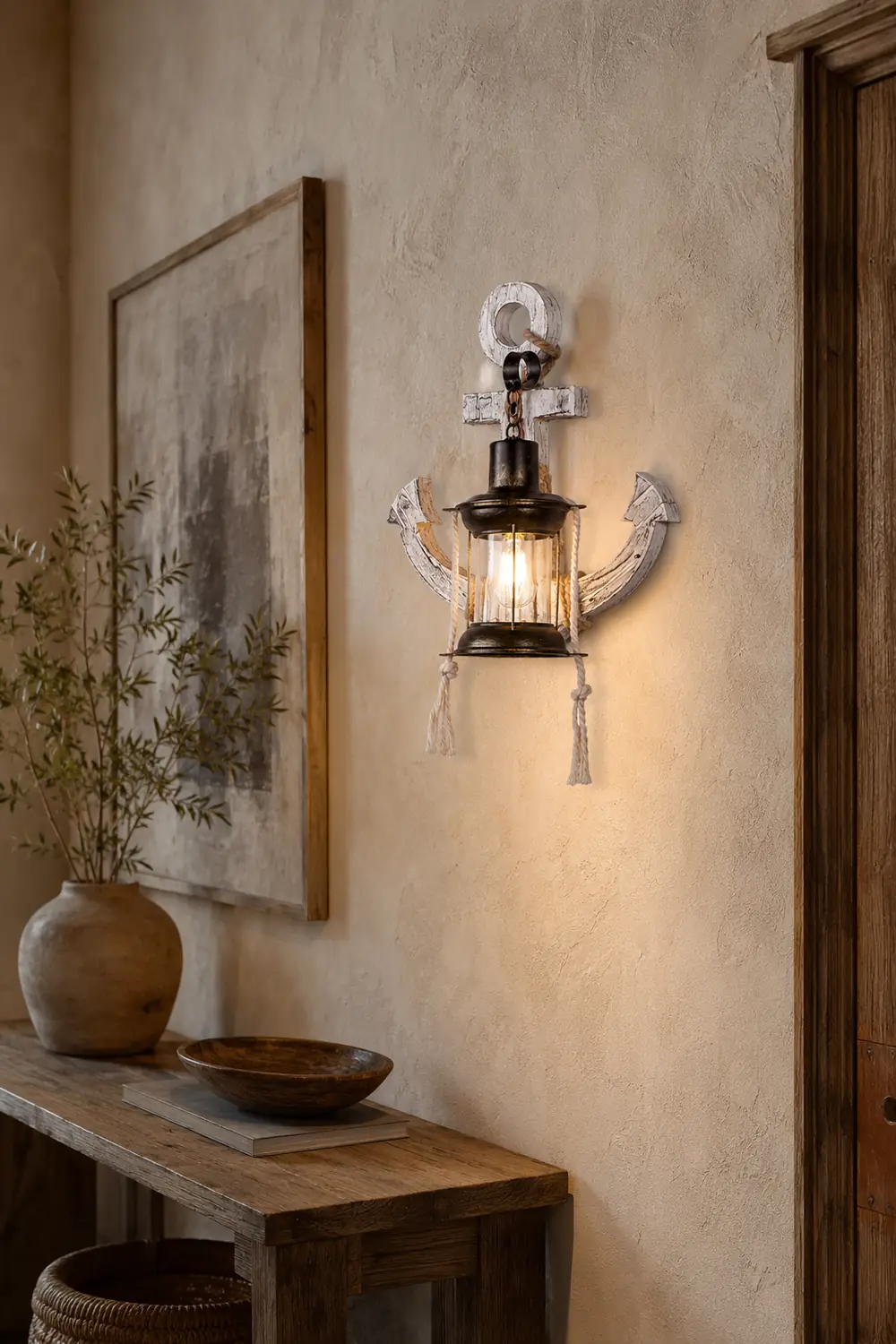 Austin Anchor Lantern Wall Lamp, Vintage/Antique, Wood, Bedroom - Lumpaz