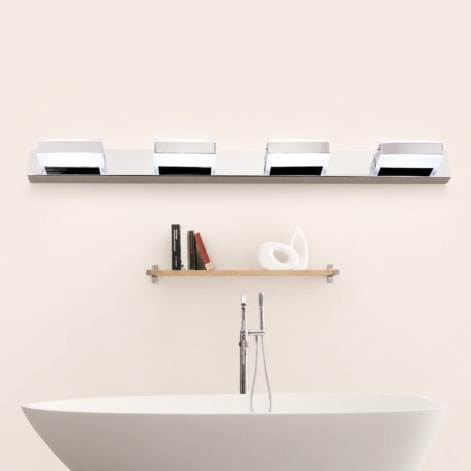 Leigh Modern Square  Acrylic Mirror Front Vanity Wall Lamp , Chrome - Lumpaz