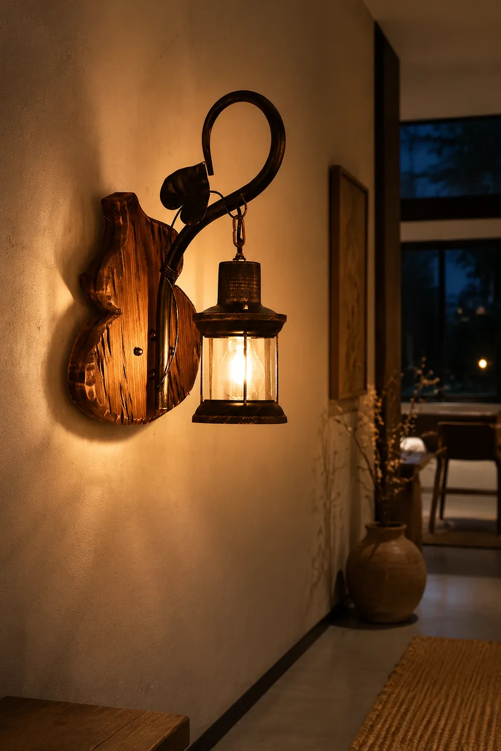 Austin Wall Lamp Cucurbits/Candle Vintage, Wood/Metal, Bedroom - Lumpaz