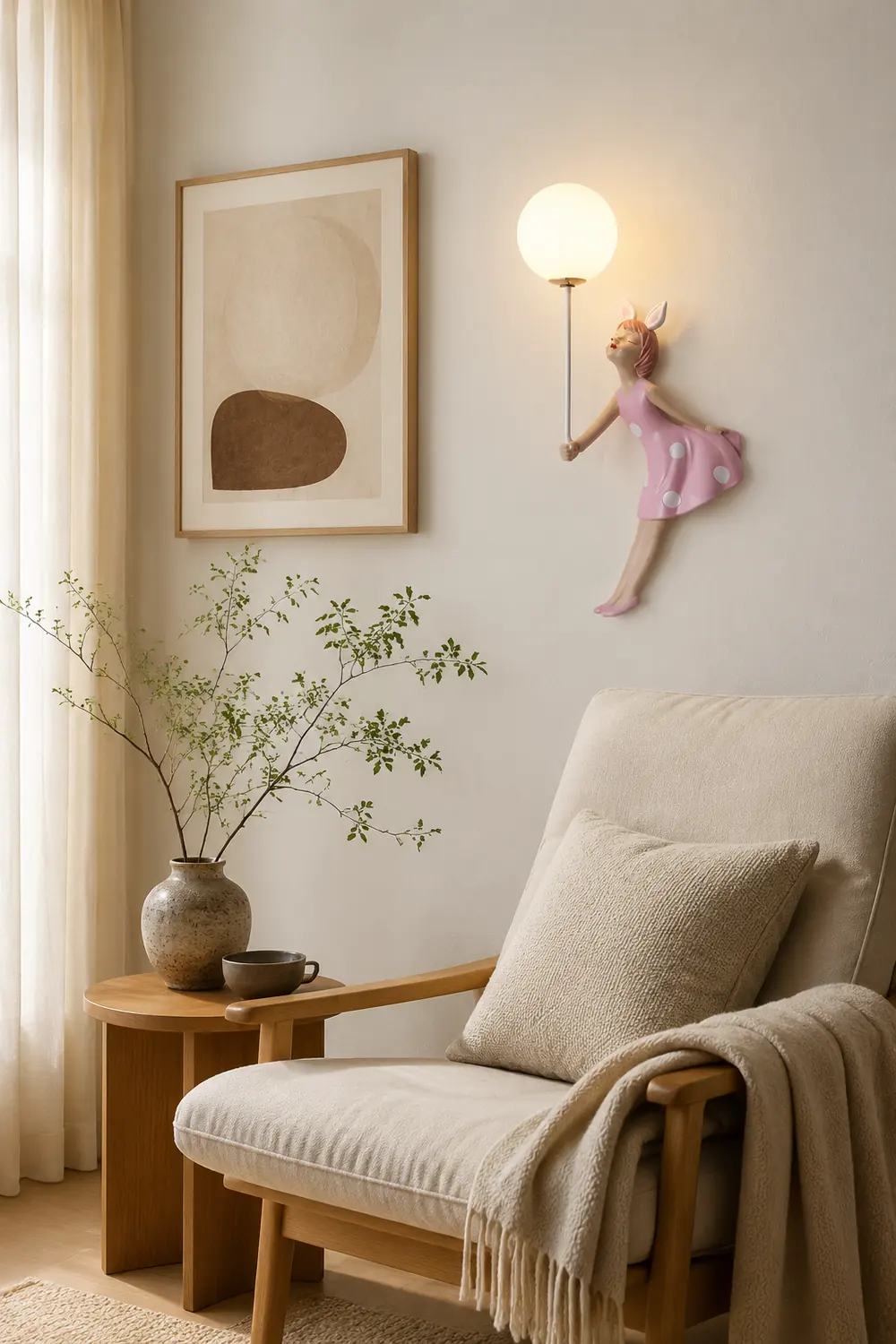 Minori Modern Balloon/Girl Shape Acrylic Pink Wall Lamp - Lumpaz