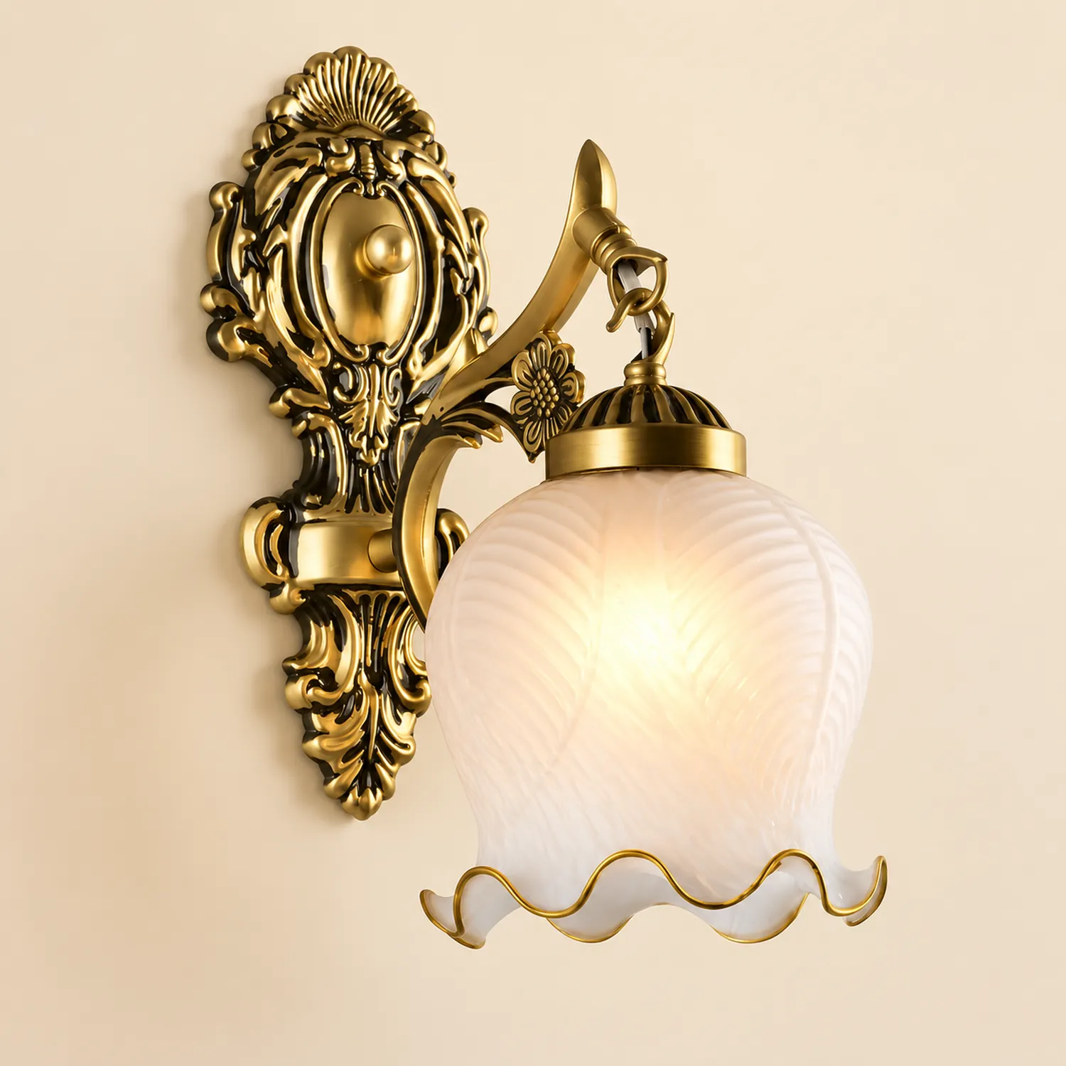 Félicie Vintage Flower shape Metal&Glass Modern Wall Lamp, White/Bronze - Lumpaz