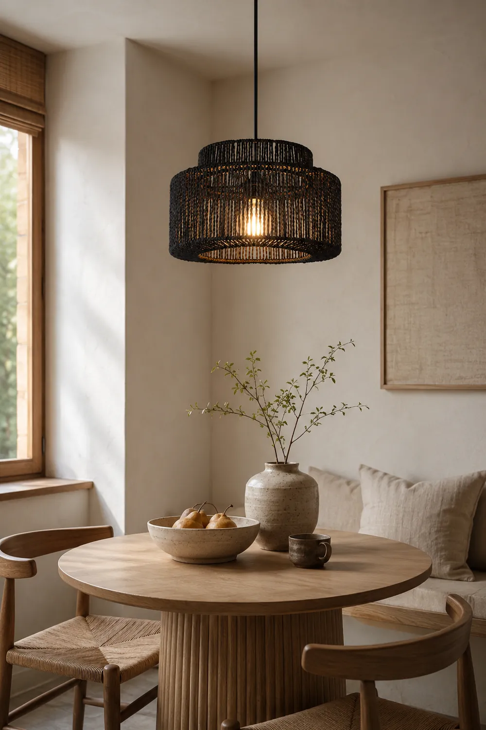 Muto Farmhouse Retro Rustic Drum Hanging Pendant Light, Black - Lumpaz