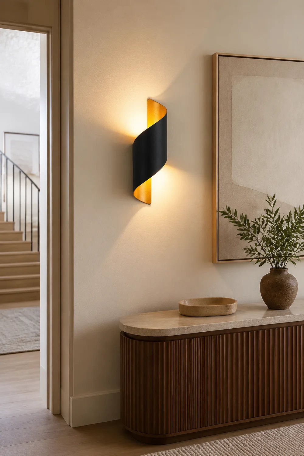 Orr Modern Conch Shape Metal Indoor Wall Lamp, Black/White/Gold - Lumpaz