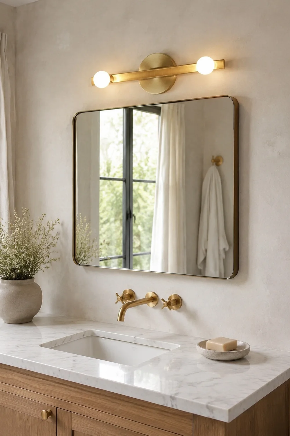 Avi Modern Linear Metal Wall Lamp, Gold, Bathroom - Lumpaz