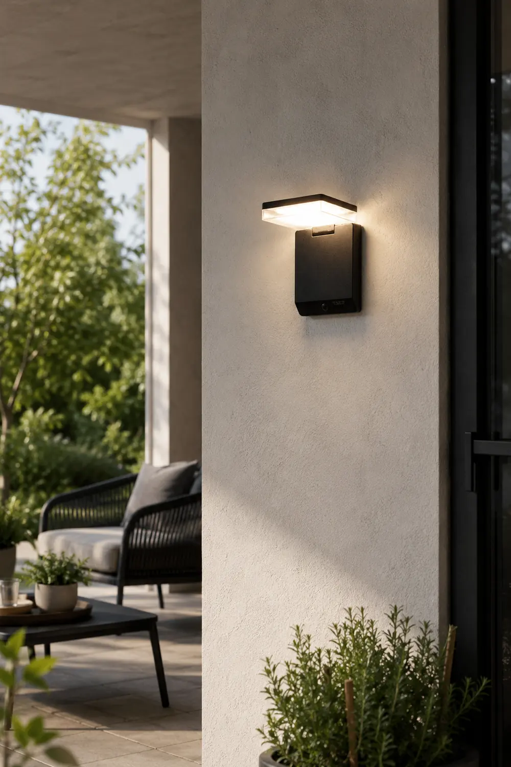 Orr Modern Minimalist Right-Angle Acrylic Sensor Solar Waterproof Outdoor Wall Lamp, Black - Lumpaz