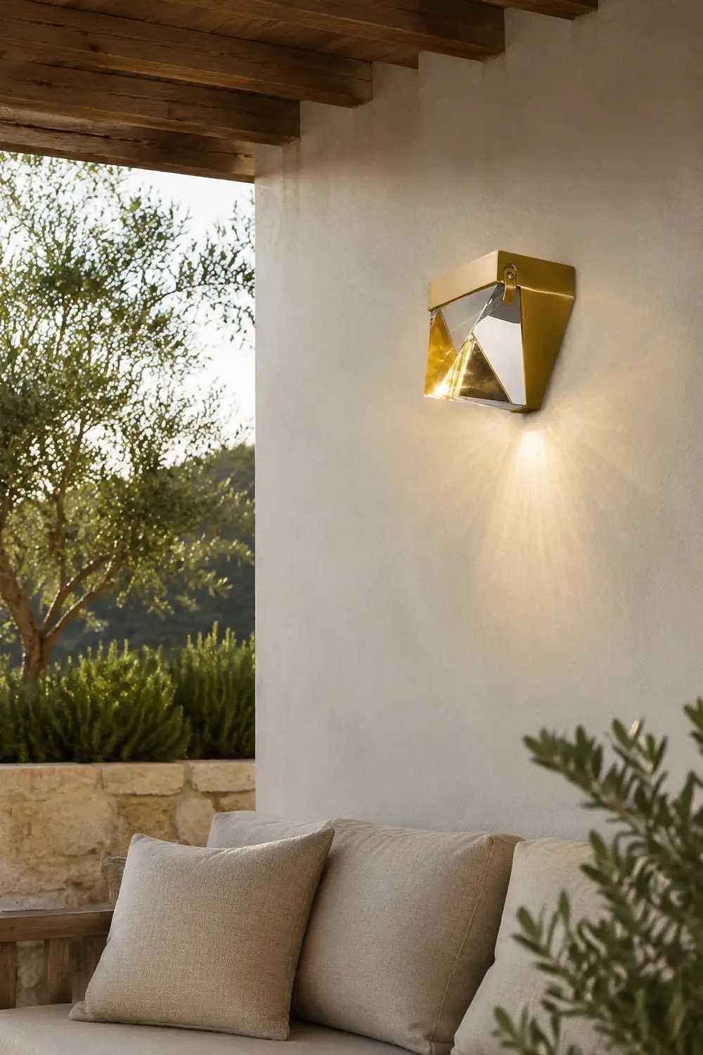 Orr Waterproof Diamond Shape Metal/Crystal Outdoor Wall Lamp, Gold/Black - Lumpaz