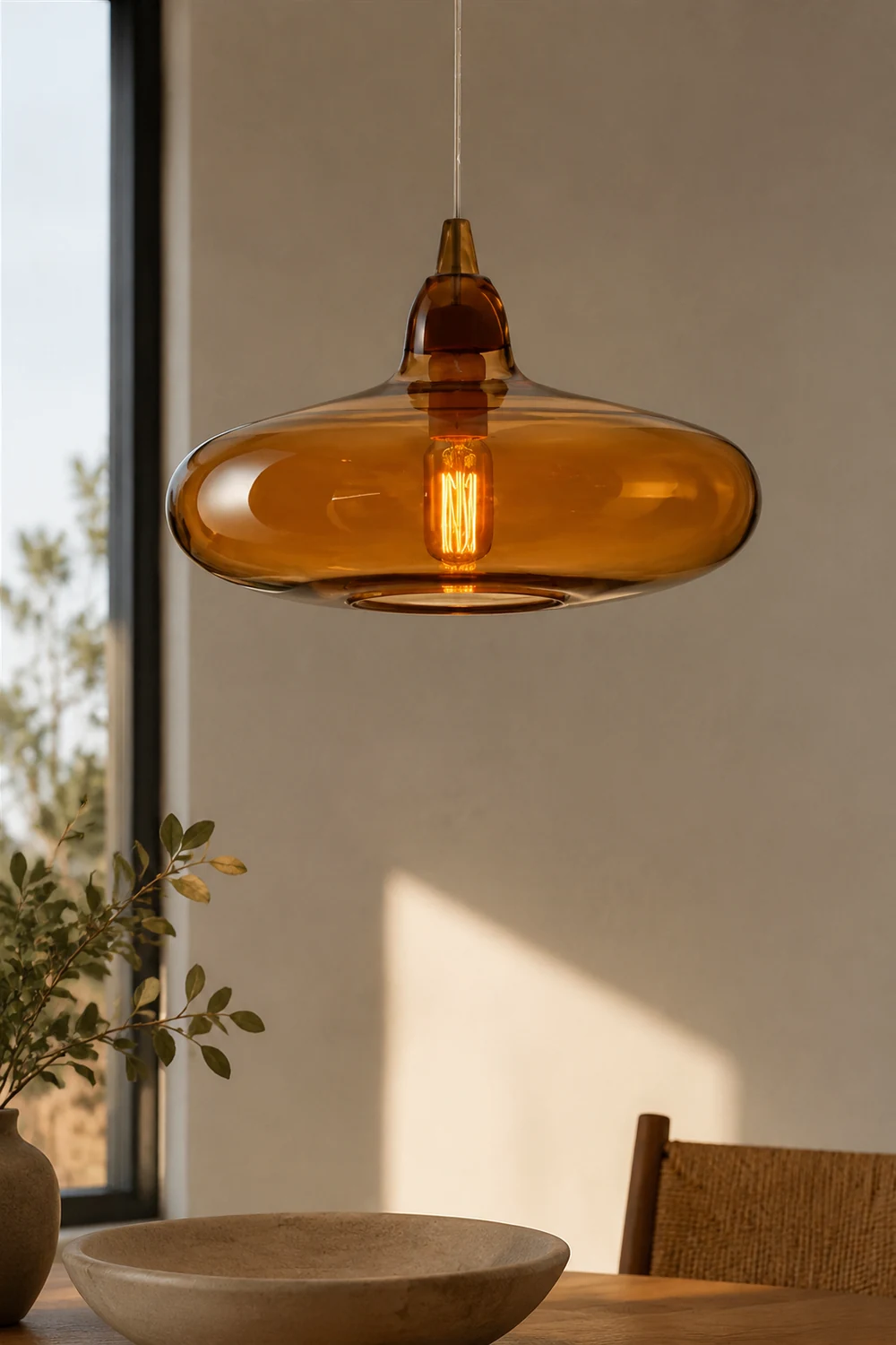 Hailie Modern Art Amber Pendant Light Glass Metal Bedroom - Lumpaz