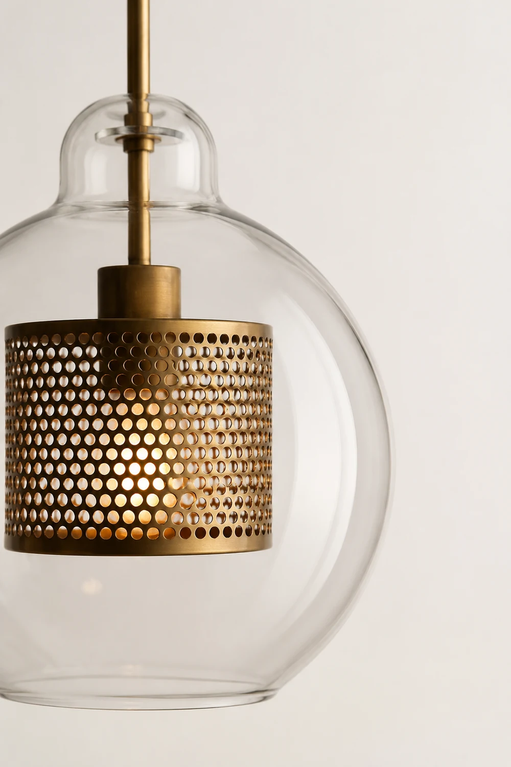 Oneal Contemporary Golden Pendant Light, Metal/Glass, Globe/Cylindric - Lumpaz
