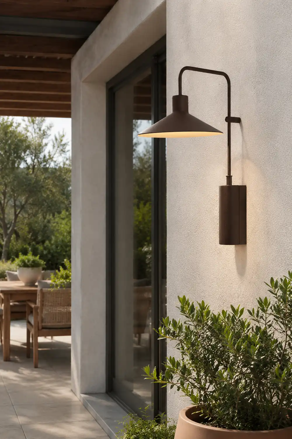 Carins Modern Minimalist Wide Cone Shape Metal Outdoor Waterproof Wall Lamp, Coffee/Green - Lumpaz