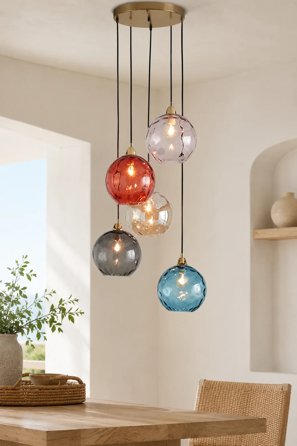 Hailie Colorful Glass Ball Pendant Light Water Ripple Living Room - Lumpaz