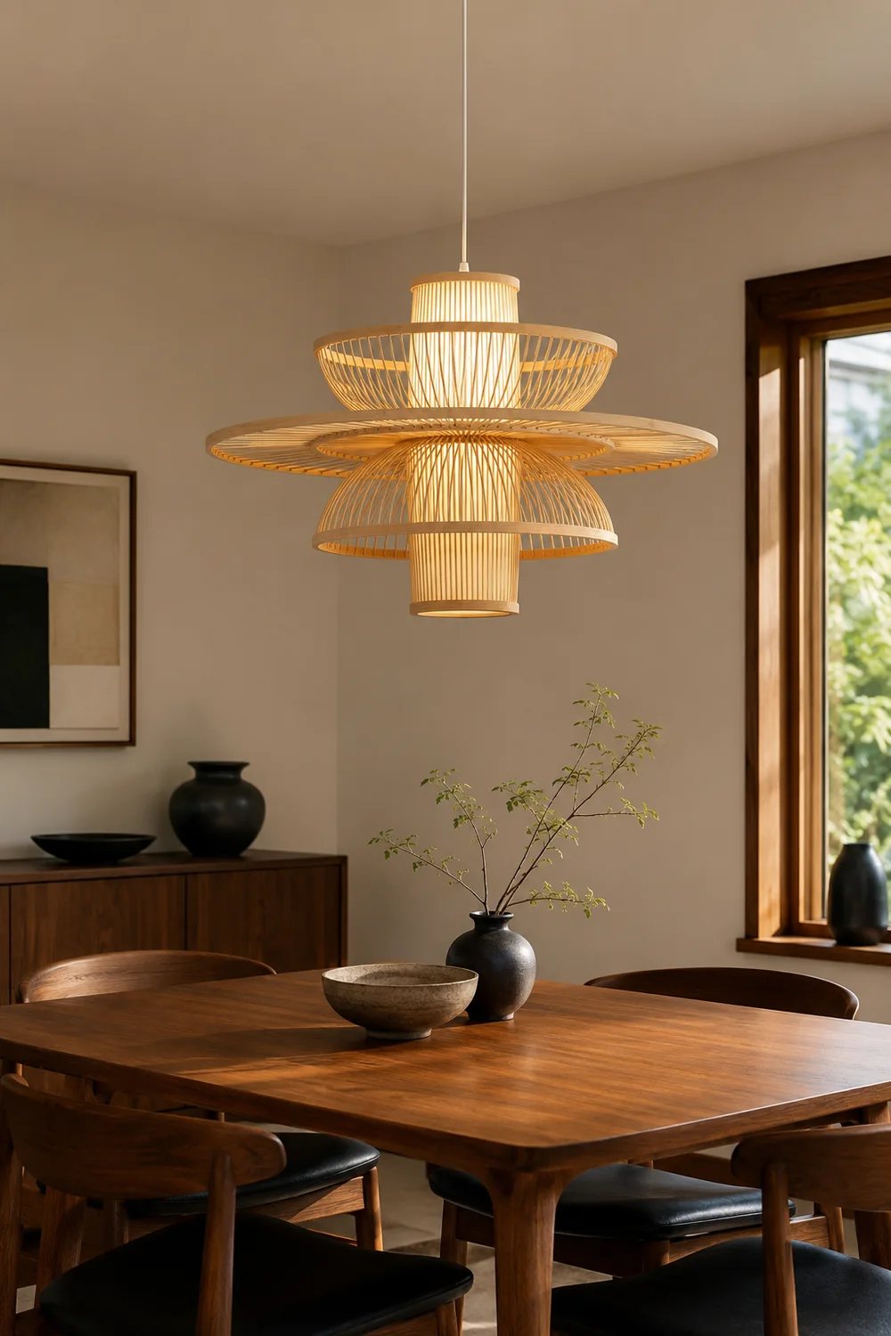 Muto Lotus-Shaped Rattan Pendant Light, 16"/19.5"/23.5" - Lumpaz