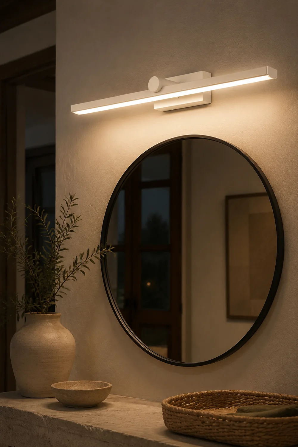 Leigh Nordic LinearMetal Mirror Front Vanity Wall Lamp, White - Lumpaz