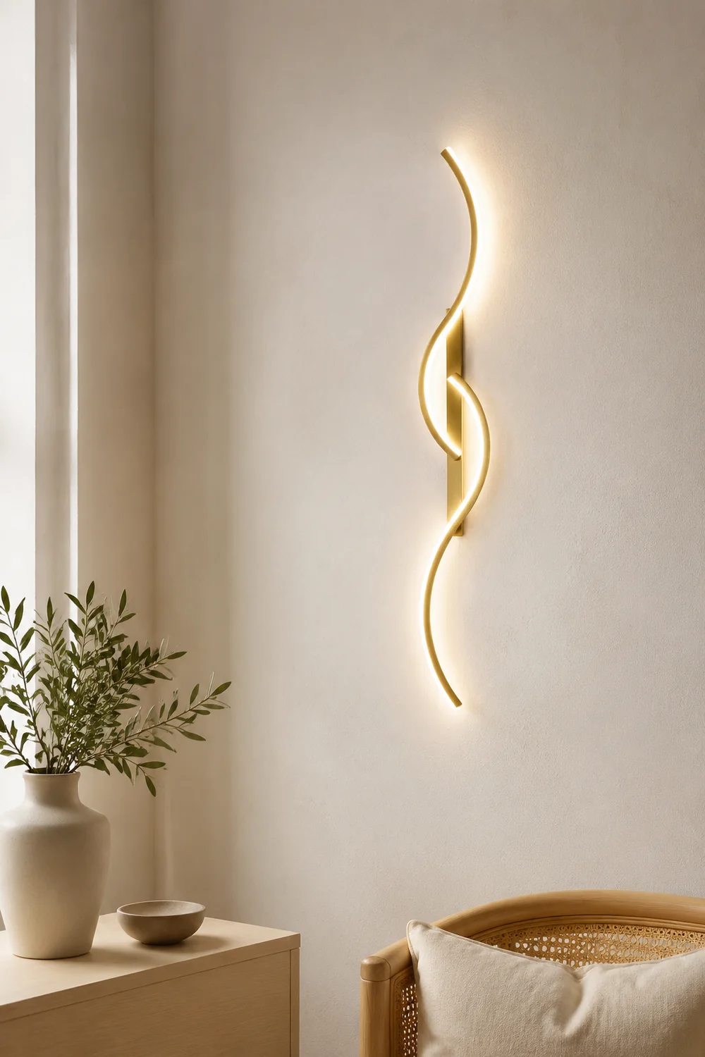 Modern Linear Wave Bedroom Wall Lamp Black/Gold Living Room - Lumpaz