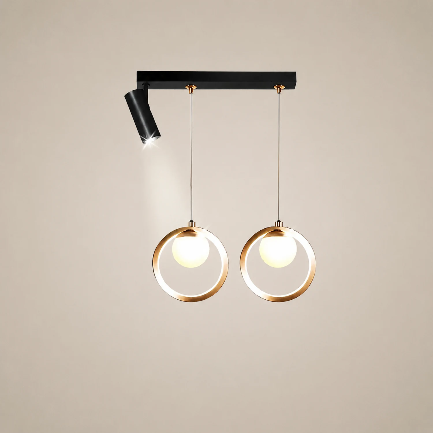 Madina Modern Metal Multi Ring Pendant Light With Spotlight, Glass/Metal - Lumpaz