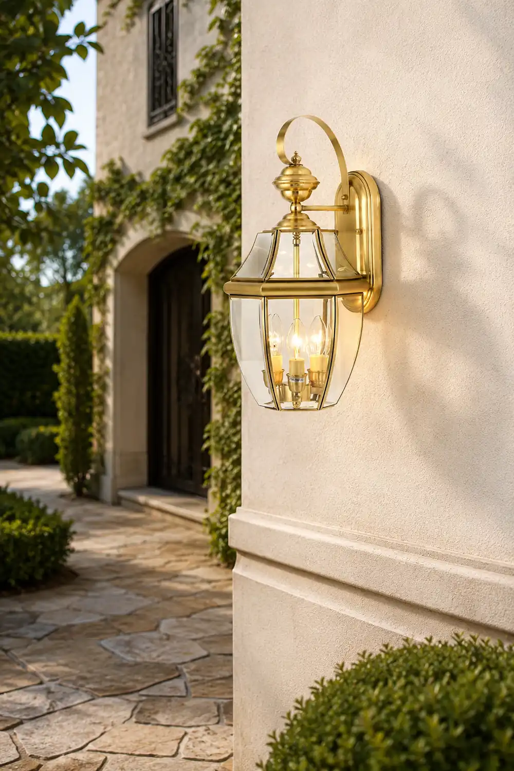 Alessio Vintage Lantern Metal Outdoor Wall Lamp, Gold - Lumpaz
