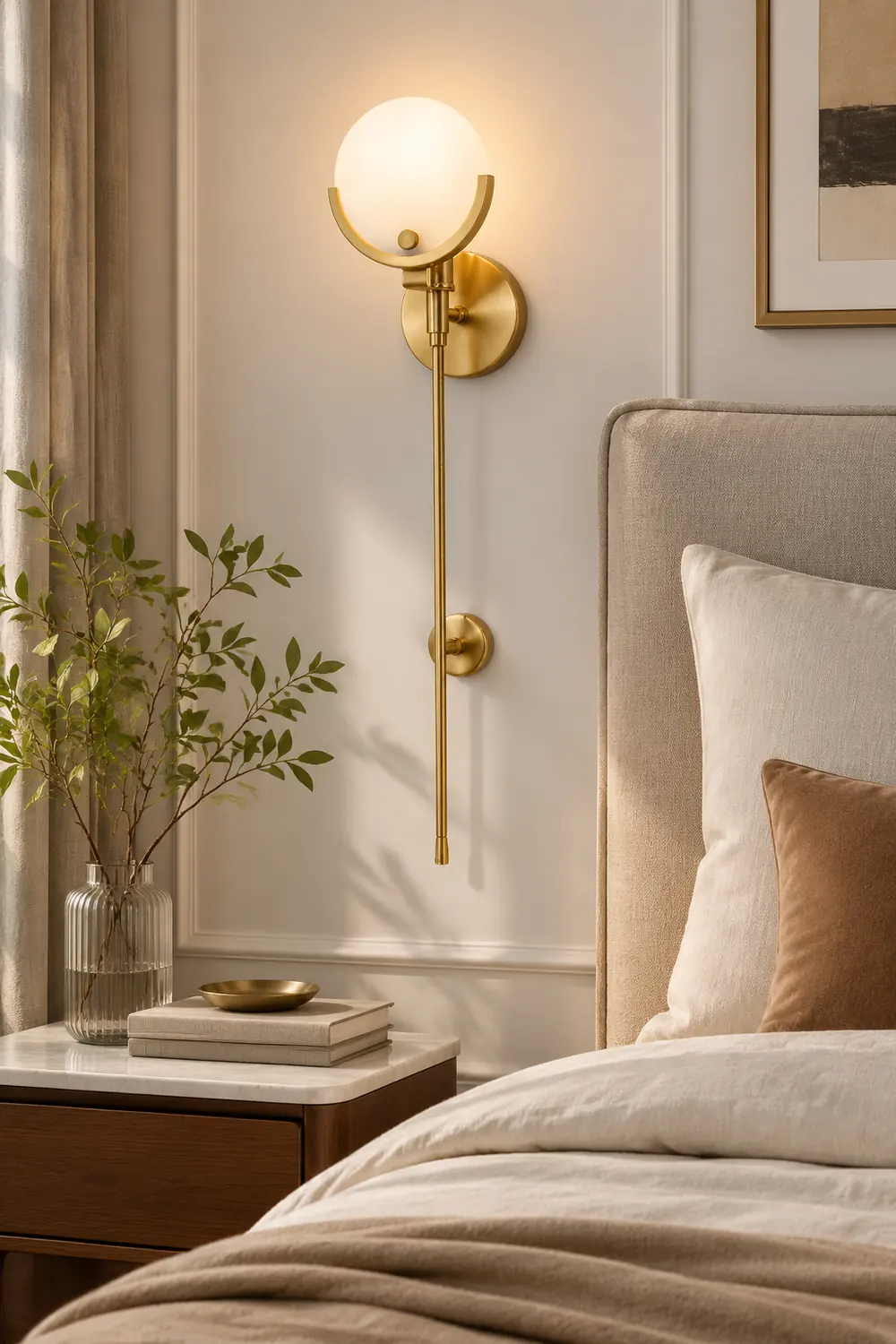 Valentina Modern Ball Metal/Dolomite LED Wall Lamp, Gold - Lumpaz
