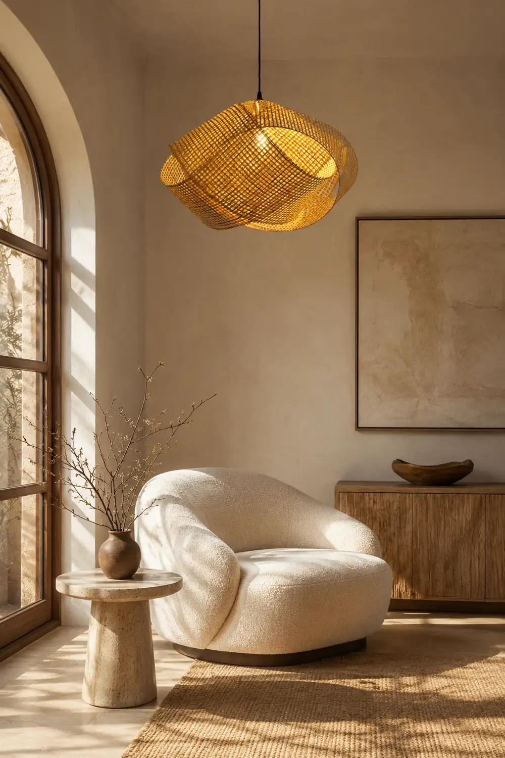 Ritta Modern Twist Rattan Pendant Light Wood Living Room - Lumpaz