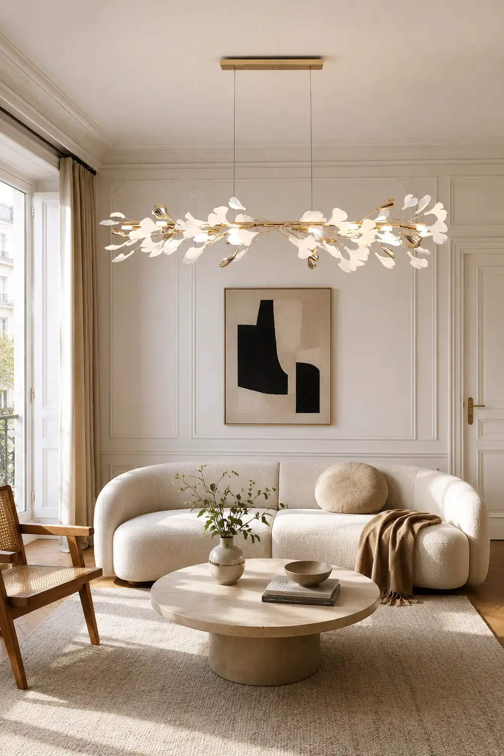 Ophelia CeraAut Modern Art Deco Metal & Ceramic Chandelier, Gold - Lumpaz
