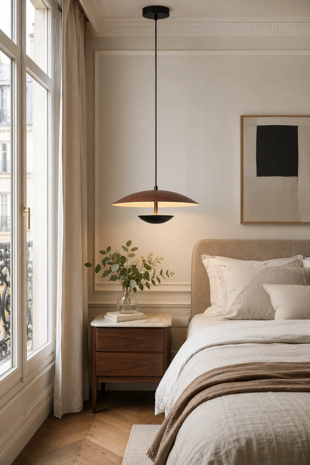 Carins Nordic LED Frisbee Pendant Light Wood Brown Bedroom - Lumpaz