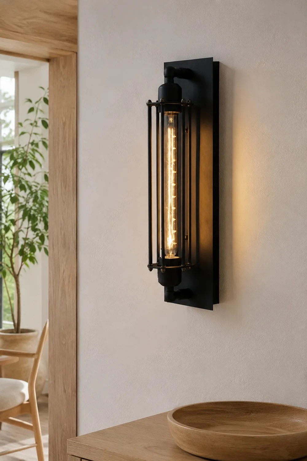 Orr Industial Rectangular Metal/Glass Wall Lamp, Black - Lumpaz