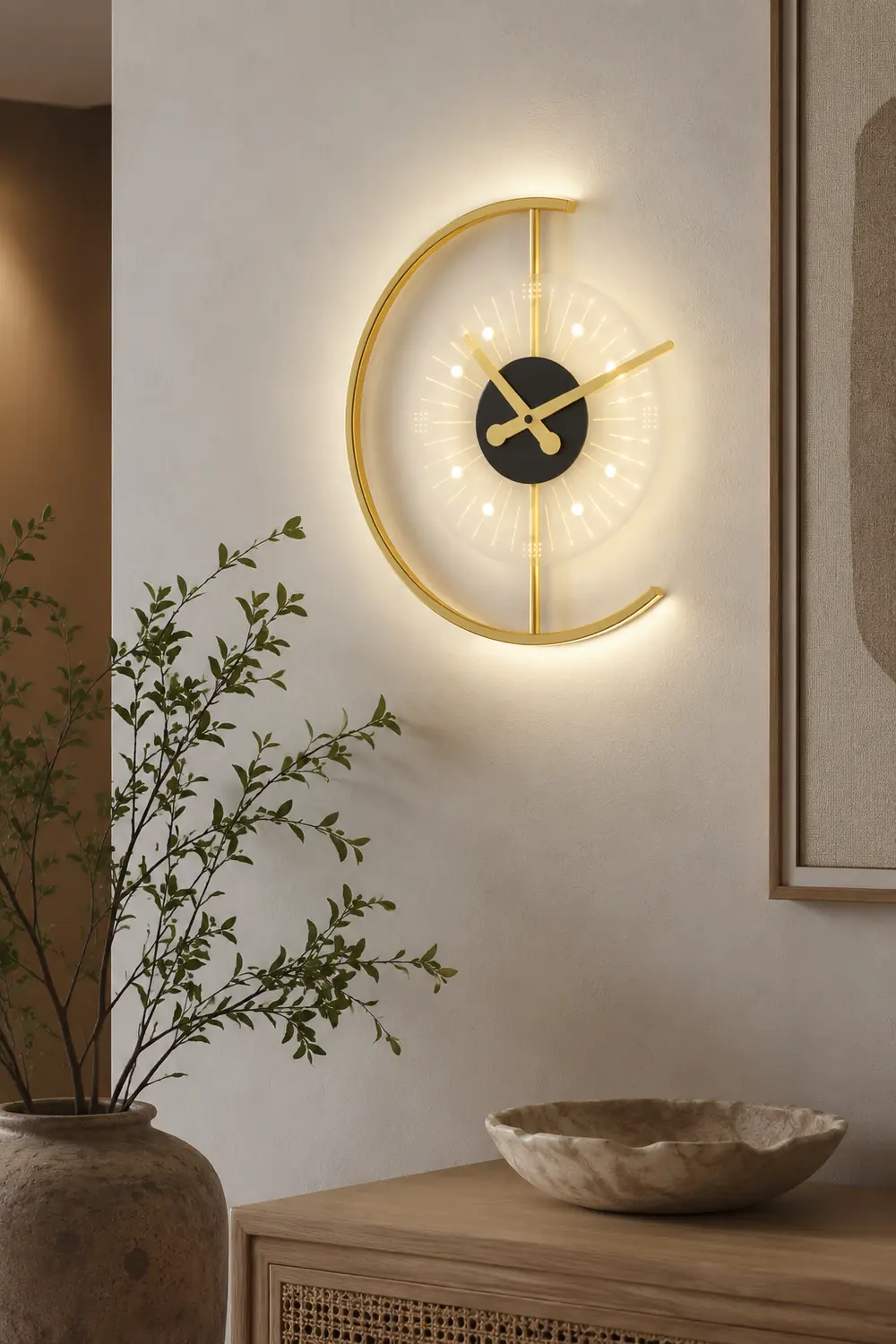 Nielsen Modern Clock Metal/Acrylic LED Wall Lamp, Black/Gold - Lumpaz