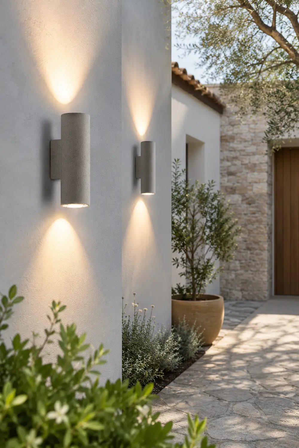 Orr Minimalist Cylindrical Double-headed Cement Outdoor Wall Lamp, Black/White - Lumpaz