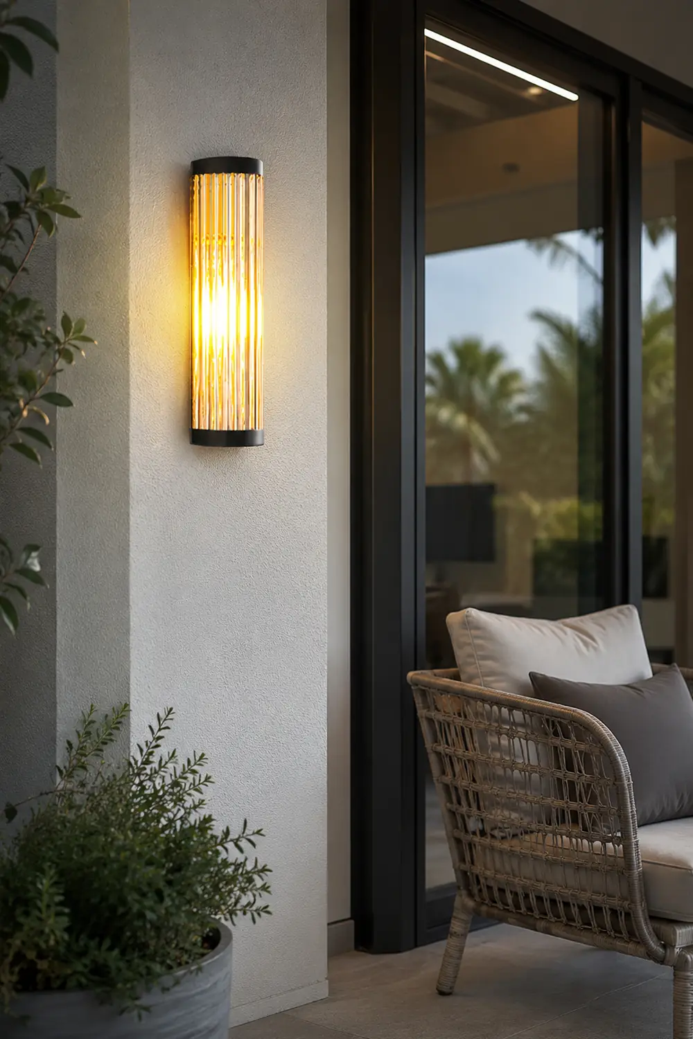 Orr Modern Semi-Cylindrical Metal/Glass Outdoor Wall Lamp, Black - Lumpaz