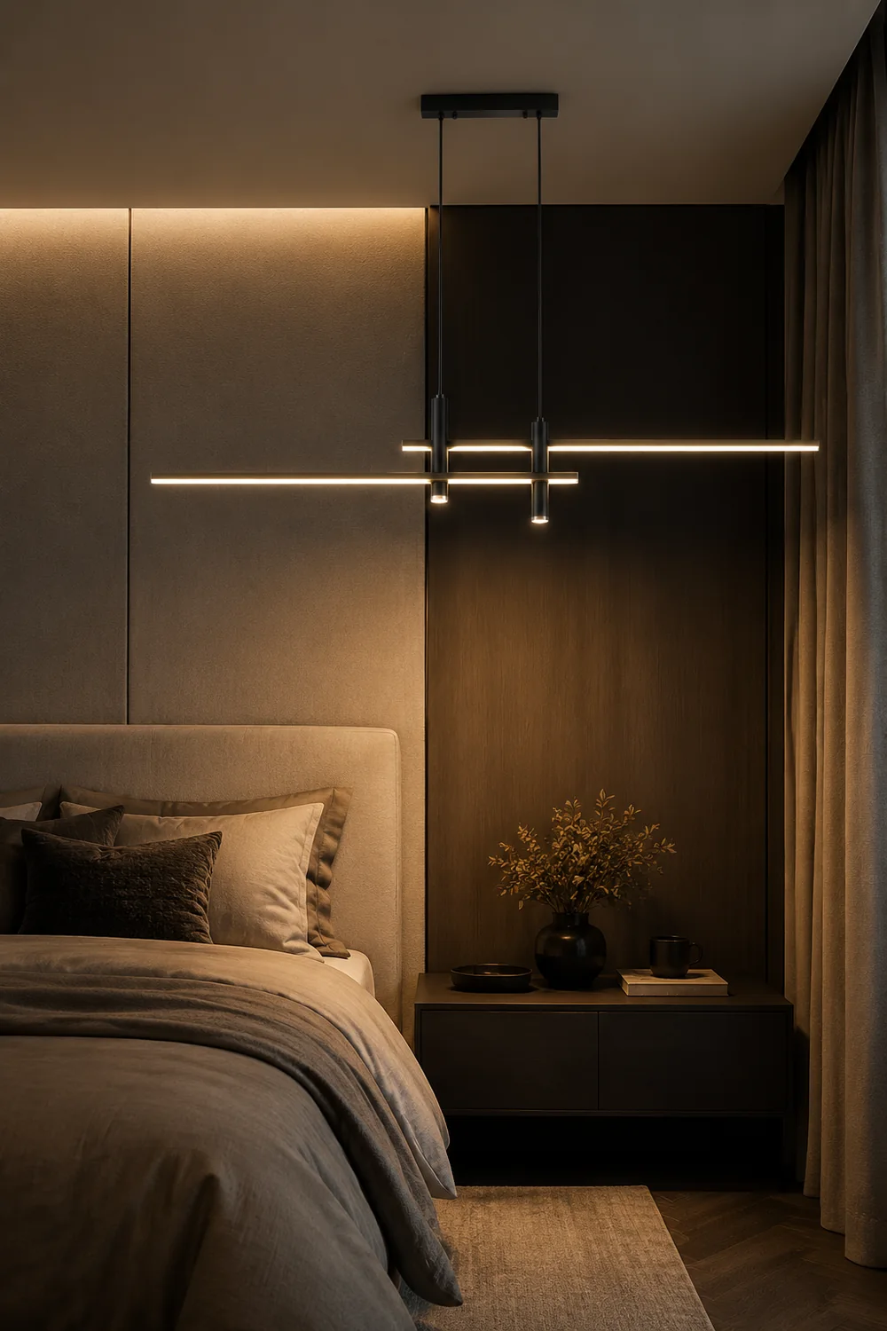 Edge Modern Metal Linear Pendant Light, Black & Gold - Lumpaz