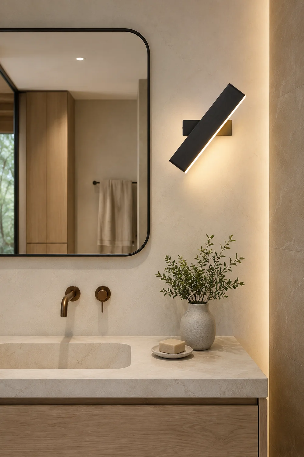 Aqsa Modern Rectangular Metal Rotatable Wall Lamp, Black/Gold/Brown - Lumpaz