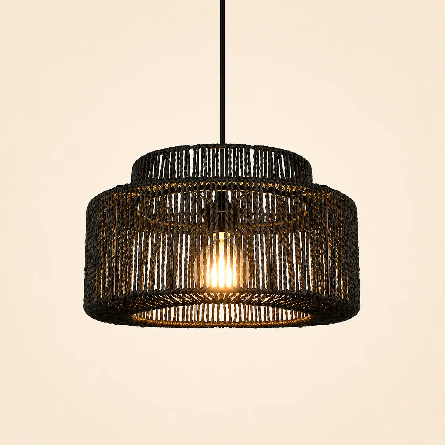 Muto Farmhouse Retro Rustic Drum Hanging Pendant Light, Black - Lumpaz