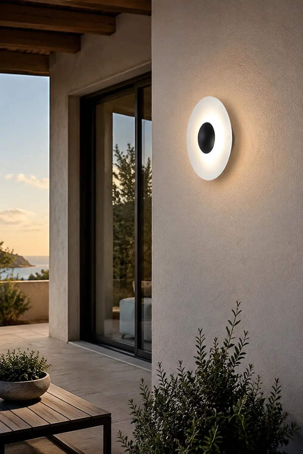 Orr Designer Round Metal Outdoor Wall Lamp, Black/White - Lumpaz