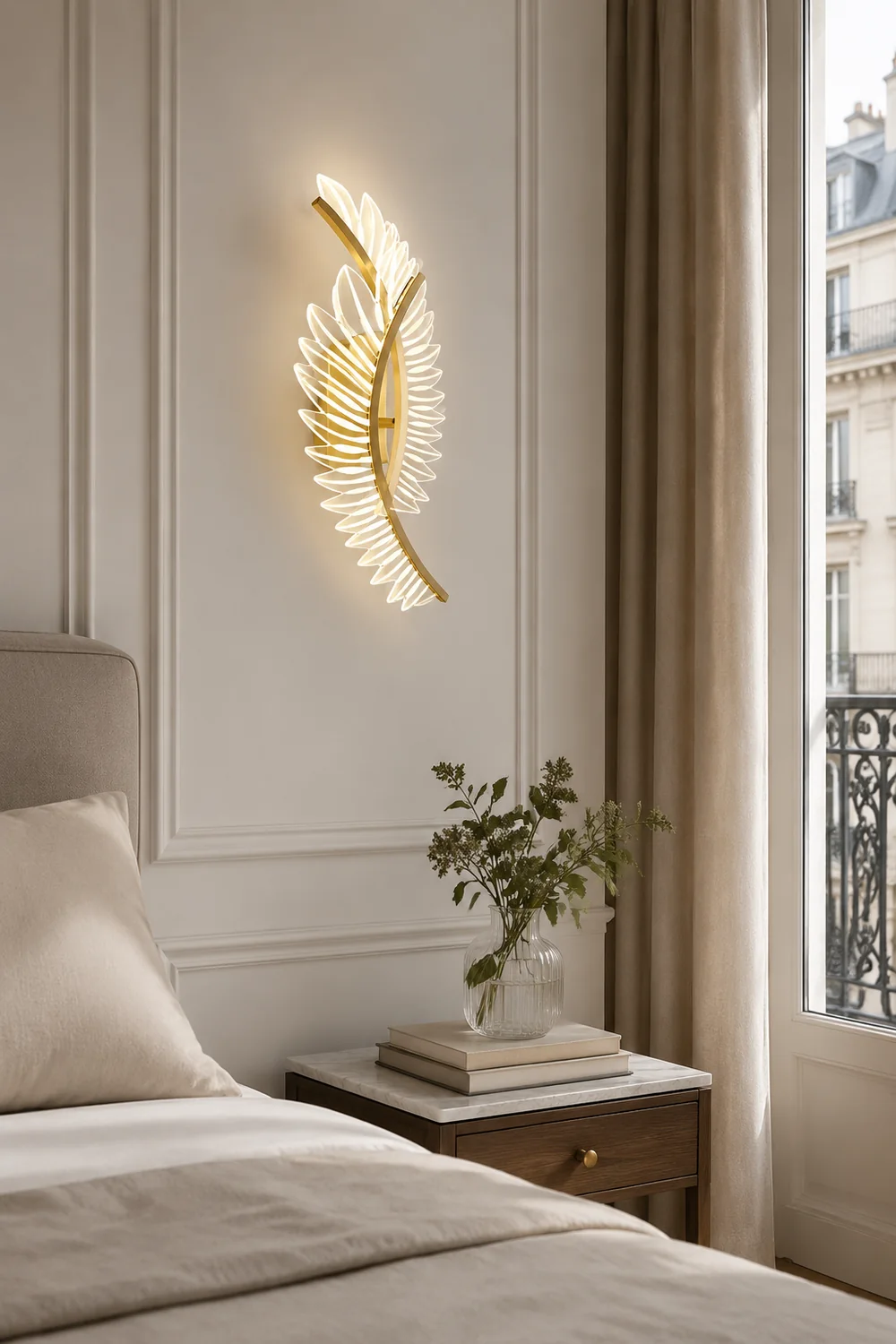 Kristy Modern Crystal Wall Lamp Gold Wings Design Sconce for Bedroom - Lumpaz