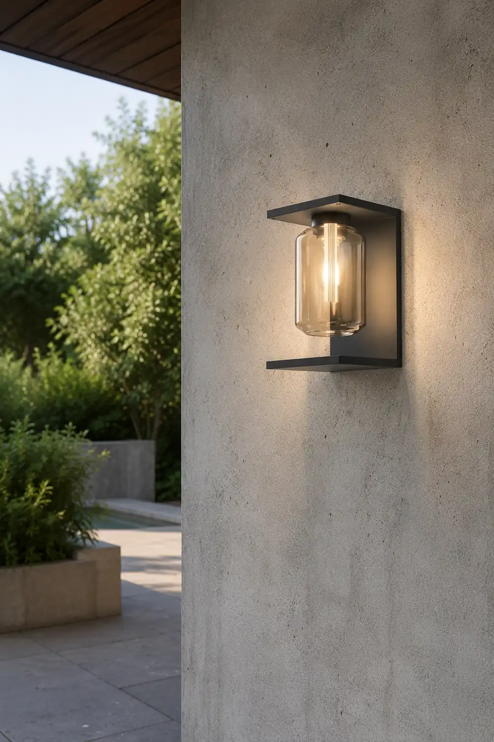Orr Modern Lantern Glass Outdoor Wall Lamp, Black/Gray - Lumpaz