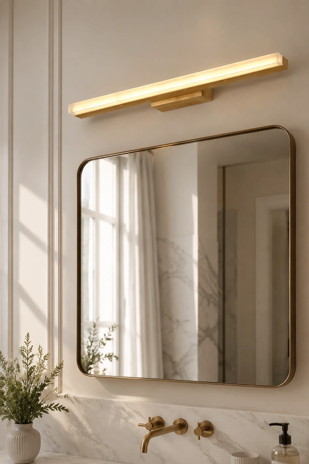 Leigh Modern Linear Wood/Acrylic Wall Lamp, Bathroom, Vanity Mirror Front - Lumpaz