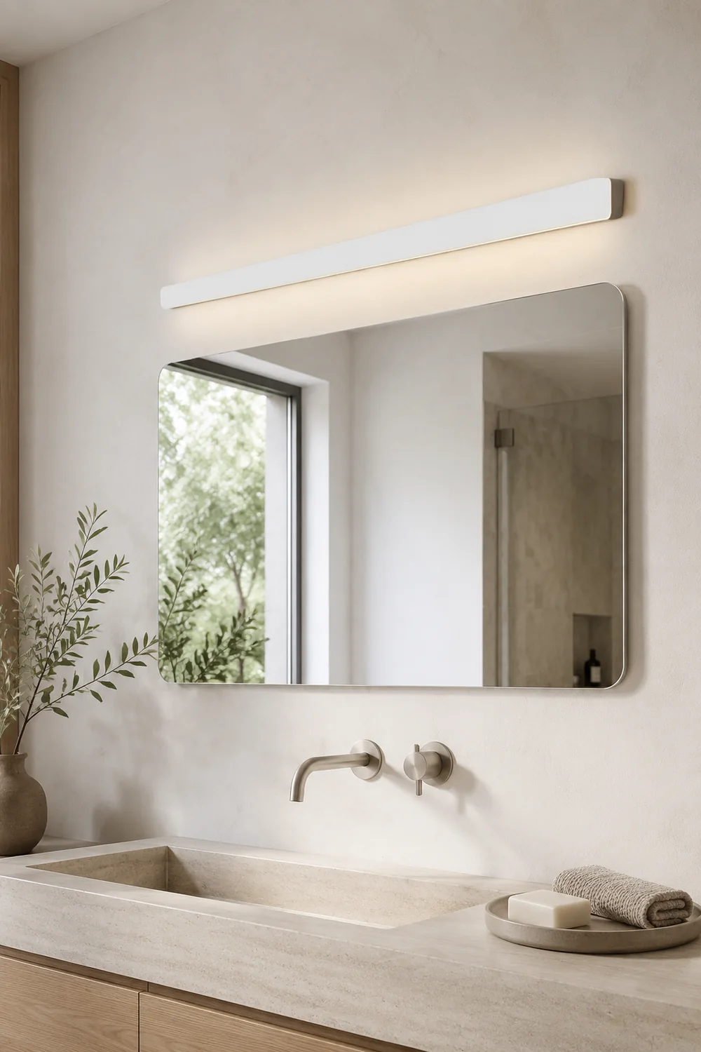 Edge Simple White Bar Mirror Front Vanity Wall Lamp, Acrylic - Lumpaz