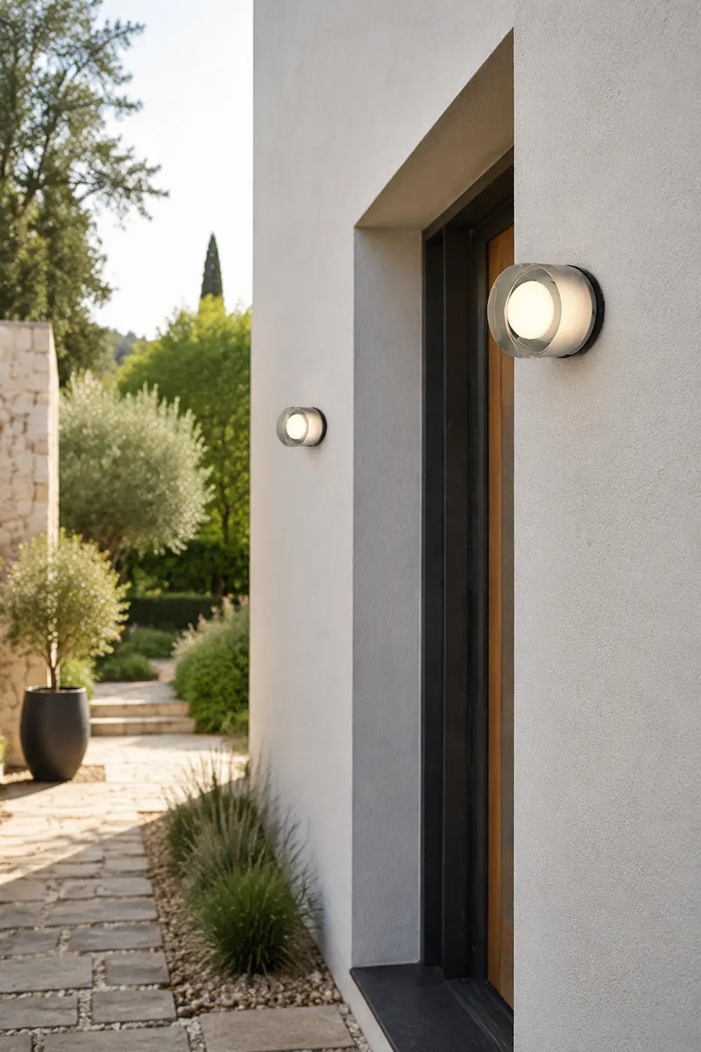 Valentina Modern Mini Drum Metal/Acrylic Outdoor Wall Lamp, Transparent - Lumpaz
