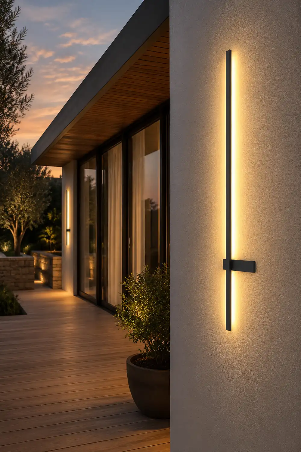 Edge Minimalist Duo-Linear Metal Outdoor Wall Lamp, Black - Lumpaz