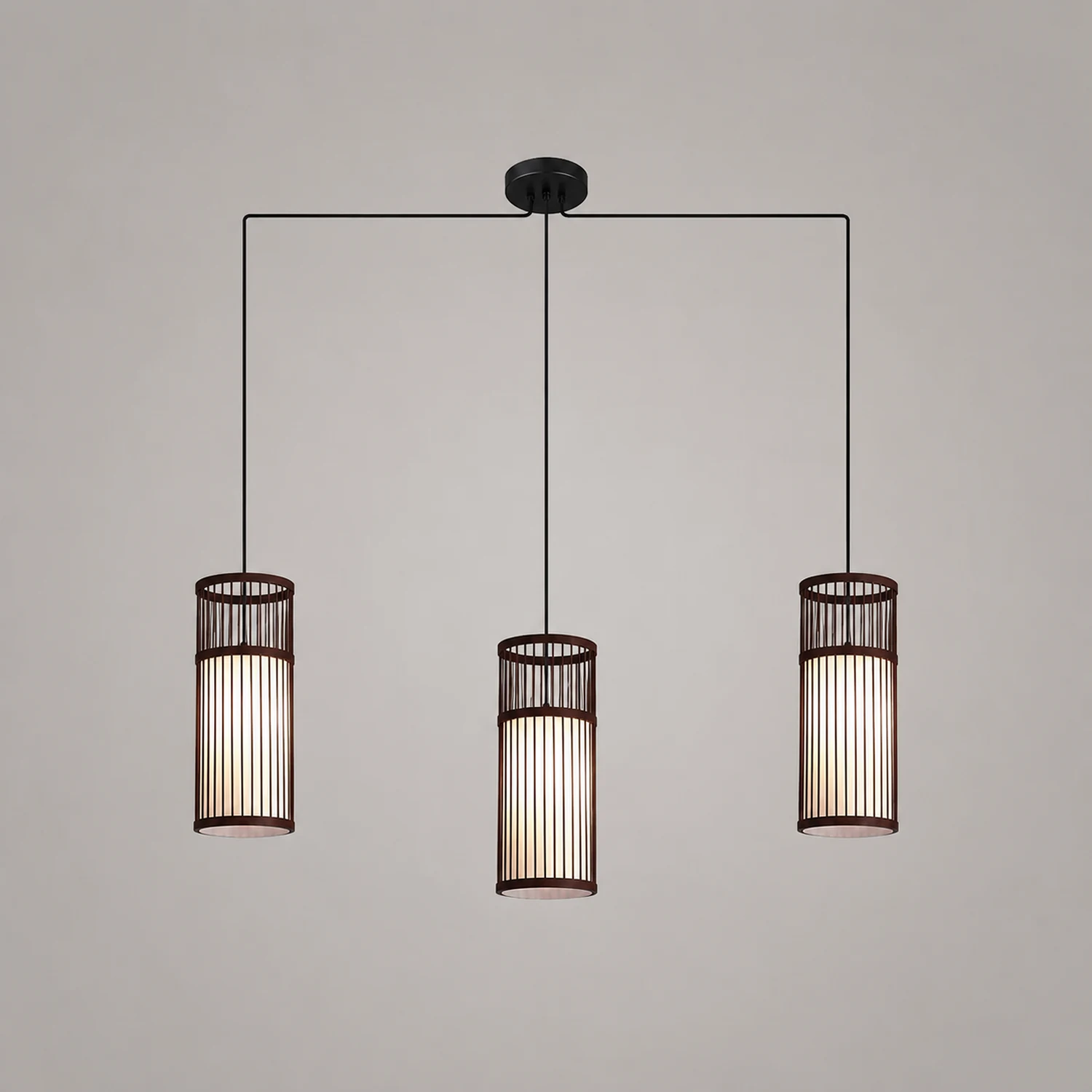 Ozawa Weave Cylinder Pendant Light, Coffee/Wood, Metal/Bamboo - Lumpaz