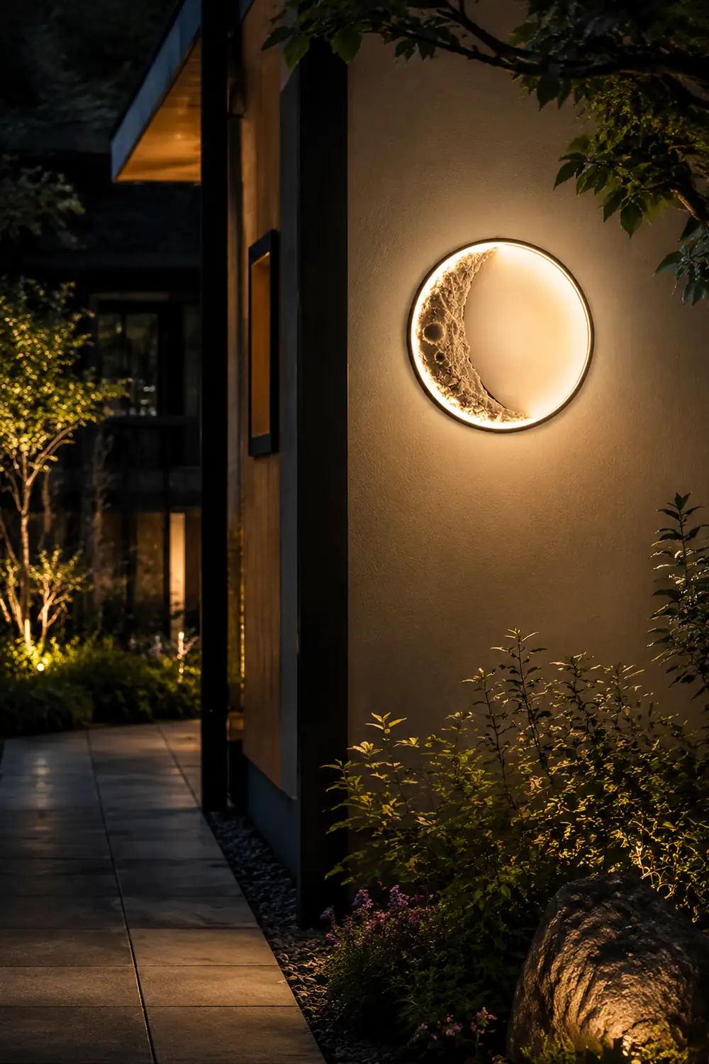 Elif Outdoor Wall Lamp Moon Modern, Led, Black, Courtyard - Lumpaz