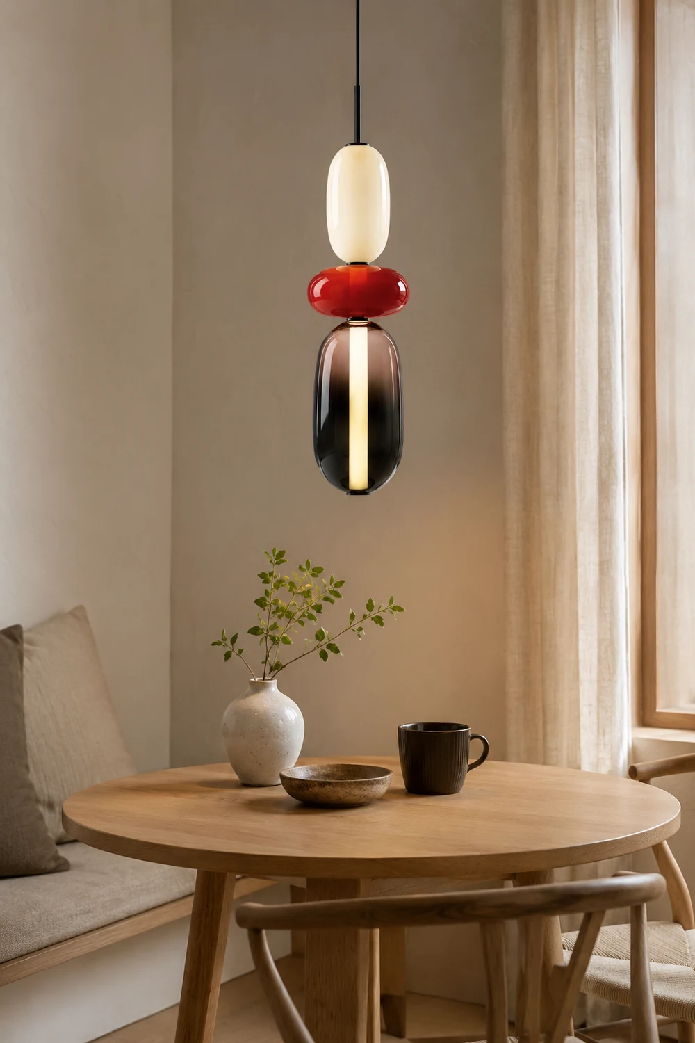 Morandi Modern Designer LED Pendant Light Bedroom Black White Red - Lumpaz
