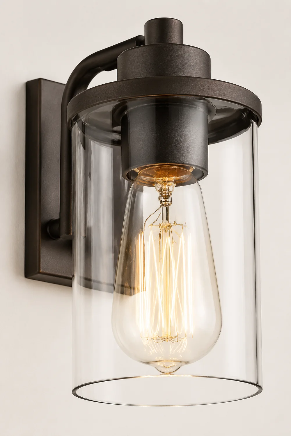 Alessio Industrial Metal/Glass Wall Lamp, Black, Bathroom, Vanity - Lumpaz