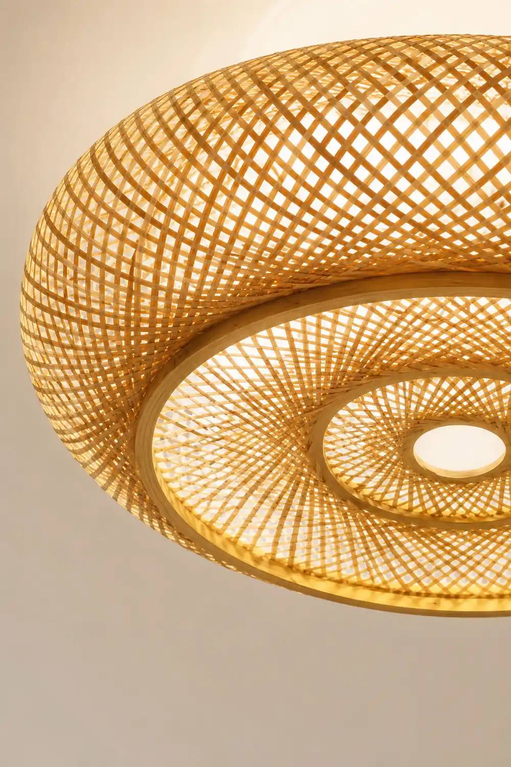 Muto Rattan Woven Rustic LED Flush Mount Ceiling Light - Lumpaz