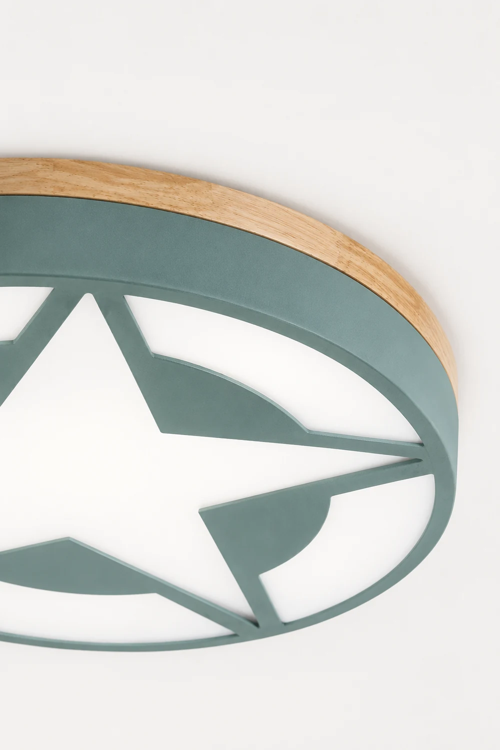 Quinn Modern Round Star Acrylic/Wood Flush Mount Ceiling Light, White/Green/Gray - Lumpaz