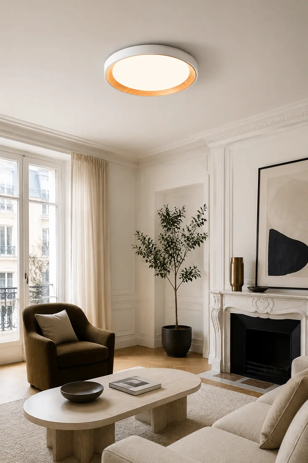 Quinn Modern LED Flush Mount Lighting White Wood/Acrylic Kitchen - Lumpaz
