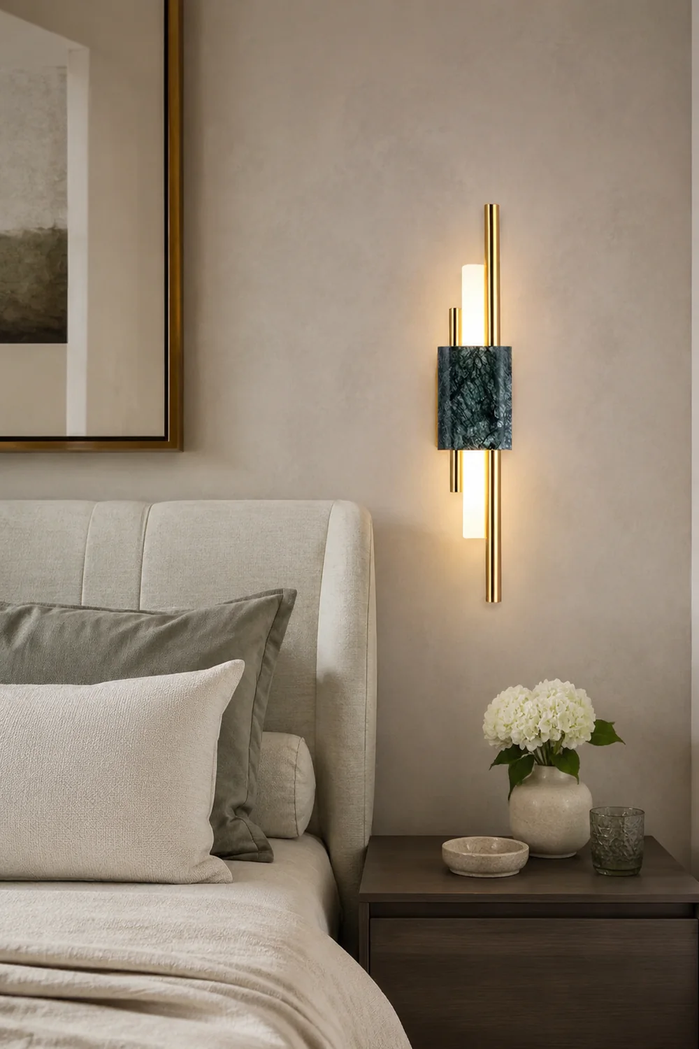 Alana Modern Metal/Marble LED Wall Lamp, Black/Gold/Green - Lumpaz